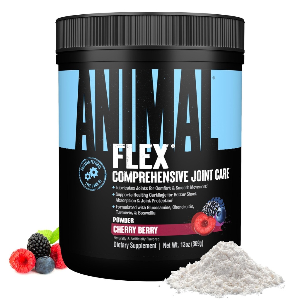 Animal Flex אבקת - תוספת תמיכה משותפת להקלת כאב, תיקון ושיקום שרירים עם Turmeric, Glucosamine, Chondroitin, MSM, Collagen ו Boswellia, Tasting Cherry Flavor, 30 סקוטי
