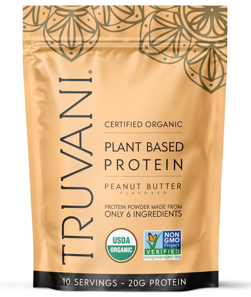 Truvani Vegan Pea אבקת חלבון | Peanut Butter | 20g אורגני צמחי מבוסס חלבון | 10 משרתים | Keto | Gluten & Milk Free | Low Carb | Low Carb