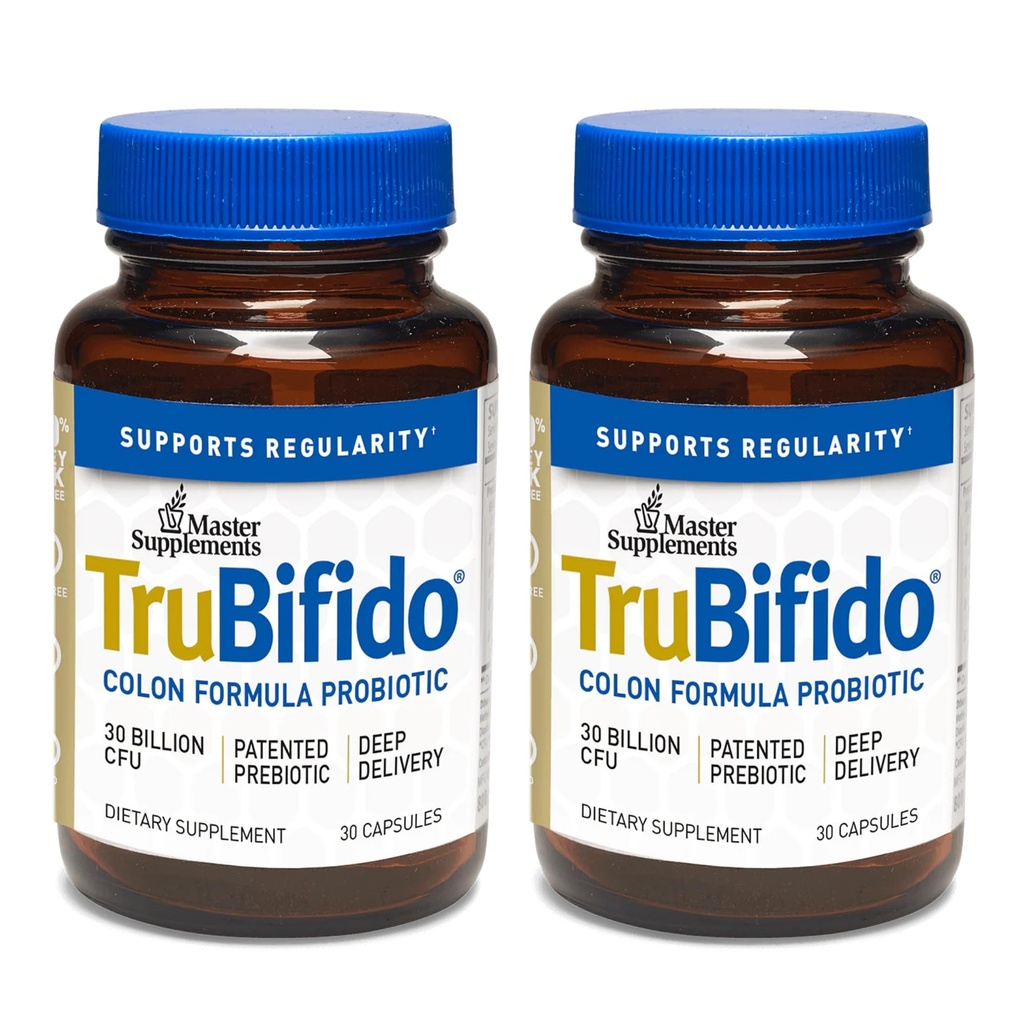 תוספי המאסטר TruBifido - 30 קפסולות, Pack של 2 - Probioticful Probiotic for Colony Health & Energy - Immune Booster, תומך סדירות - Gluten Free - 60 המשרתות הכוללות