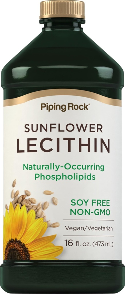 Piping Rock Sunflower Lecithin נוזל תוספת | 16 oz שמן | באופן טבעי Occurring Phospholipids