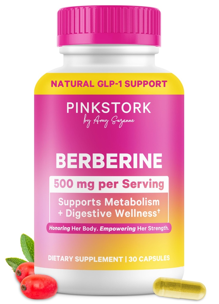 Pink Stork Berberine 500 מ"ג - The Nature's GLP-1 - Daily AMPK Metabolic Activator - 500-1000 מ"ג Metabolism + Gut Health for Women