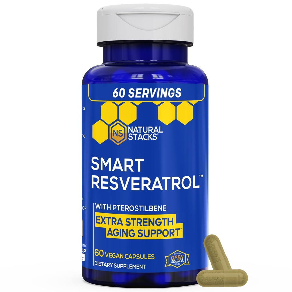 תוסף Resveratrol - 250 מ"ג Trans-Resveratrol & 10 מ"ג Trans-Pterostilbene - Antioxidants תוספת של 200 מ"ג מיצוי יין אדום - תוספת חיזוק תמיכה - 60 קפסולות קנוטיות יפניות