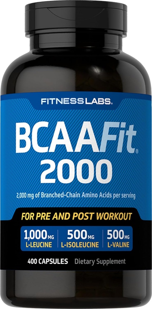 Fitness Labs BCAAFit 2000 - Chain Amino Acids עבור צמיחה שרירים ושיקום * (400 קפסולות)