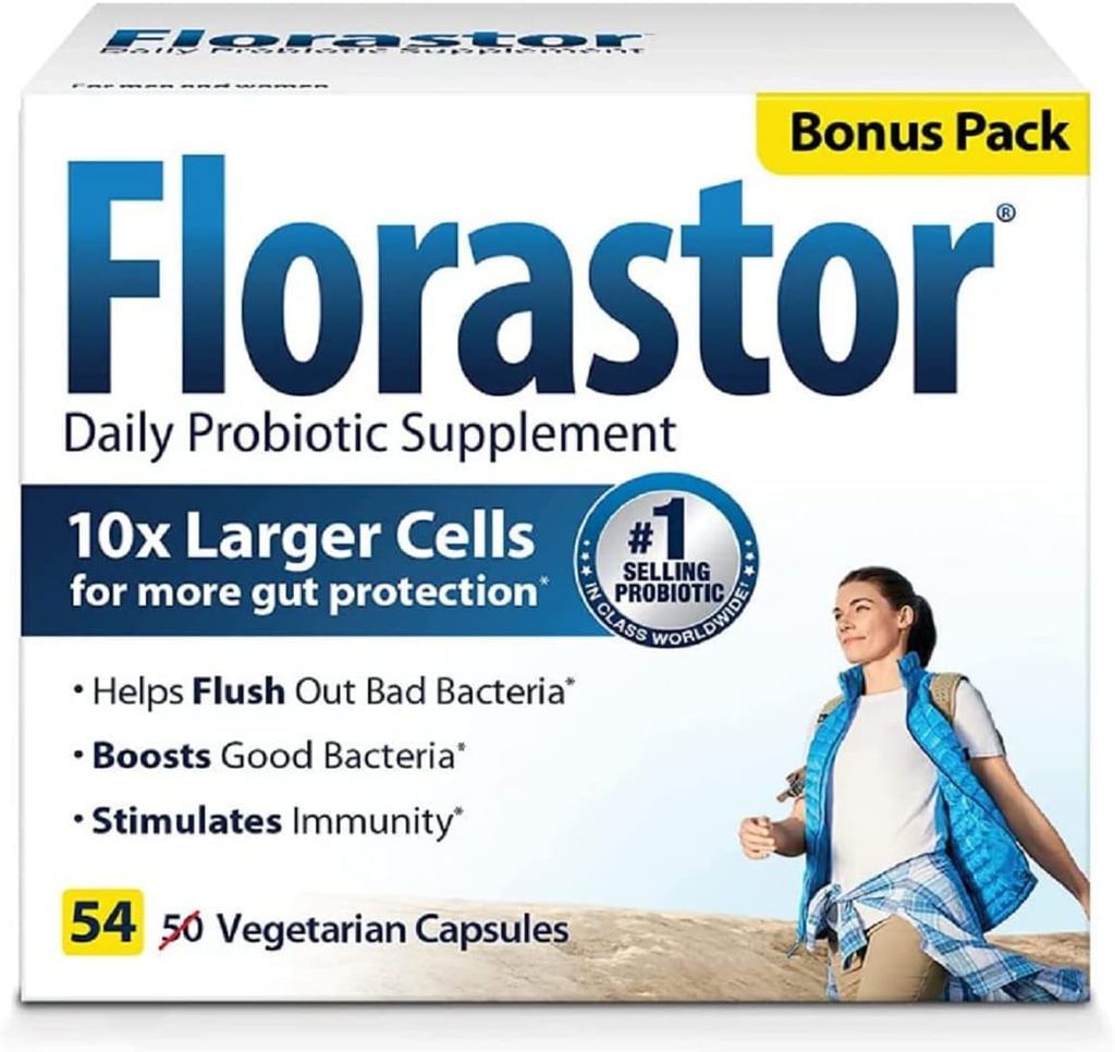 פלורטור יומי Probiotic תוספת לנשים וגברים, פרובנס לתמיכה בבריאות העיכול, Saccharomyces Boulardii CNCM I-745 (50 קפסולות), Pack of 4