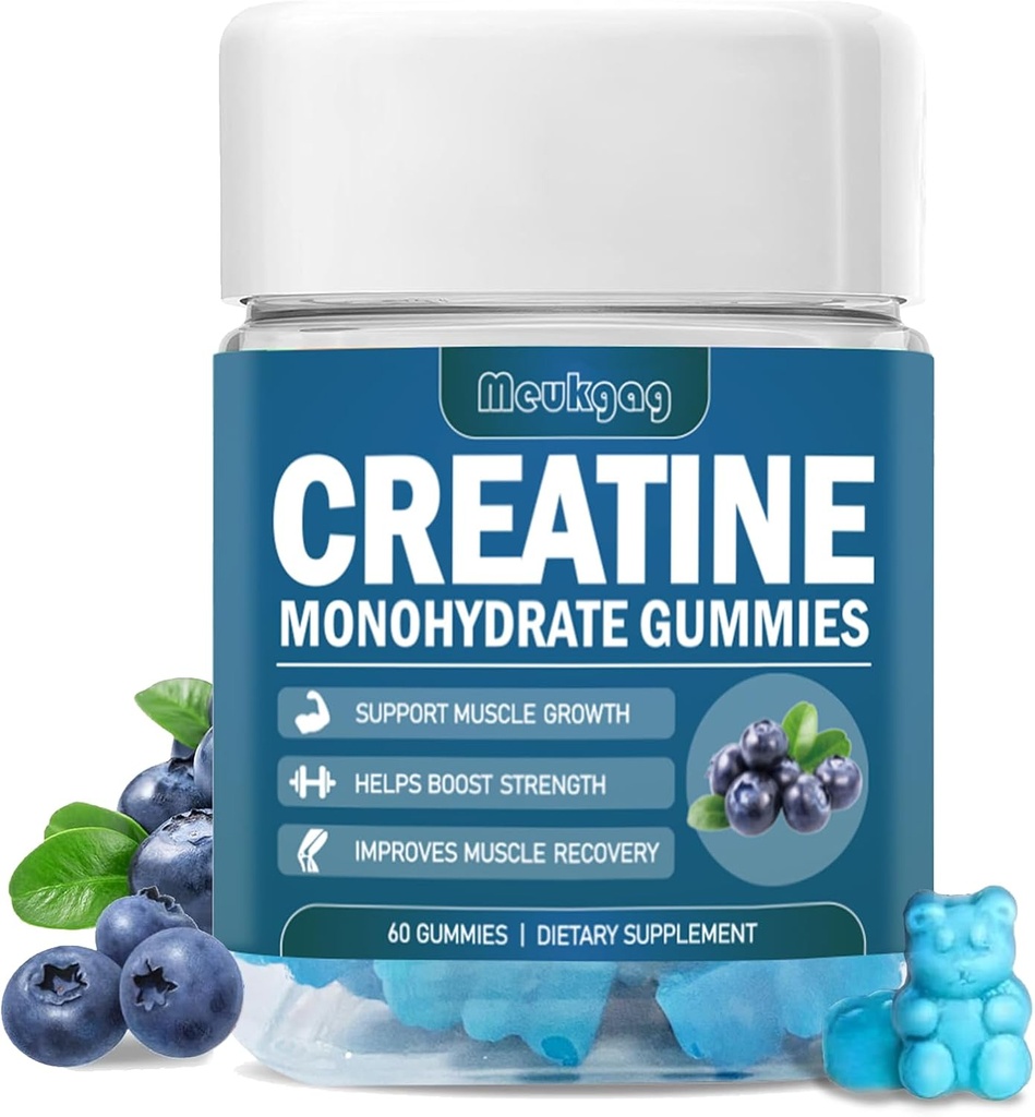 Creatine Monohydrate חניכיים עבור גברים ונשים, Chewables Creatine Monohydrate עבור כוח שרירים, שריר בונה, אנרגיה Boost, טרום עבודה חניכיים (60 Count) - Blueberry Flavor