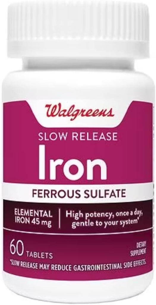 Iron Slow Release High Potency Ferrous Sulfate 45mg, טבליות, 60 ea