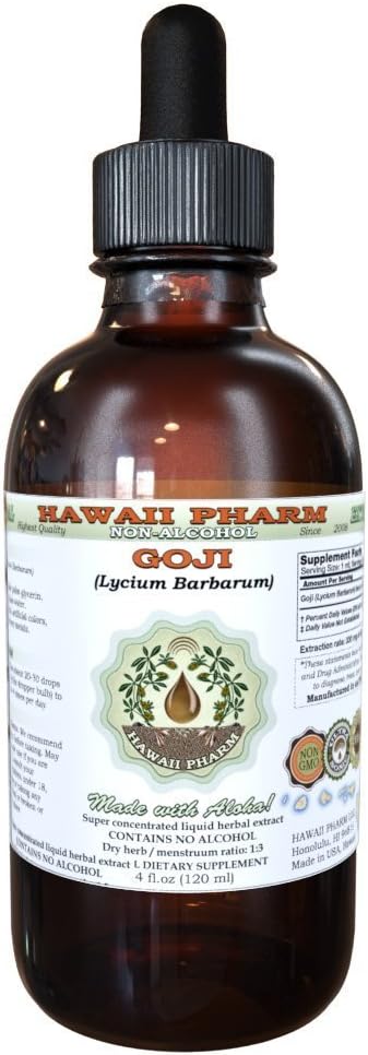 Goji אלכוהול חינם לחלץ, אורגני Goji (Lycium Barbarum) Dried Berry Glycerite הוואי Pharm טבעי צמחי