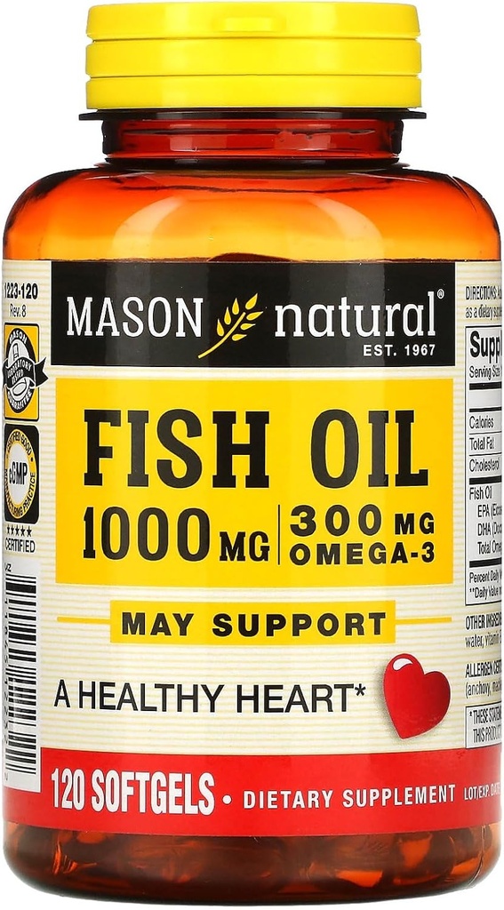 MASON NATURAL Fish Oil, 1000 מ"ג, 120 Softgels