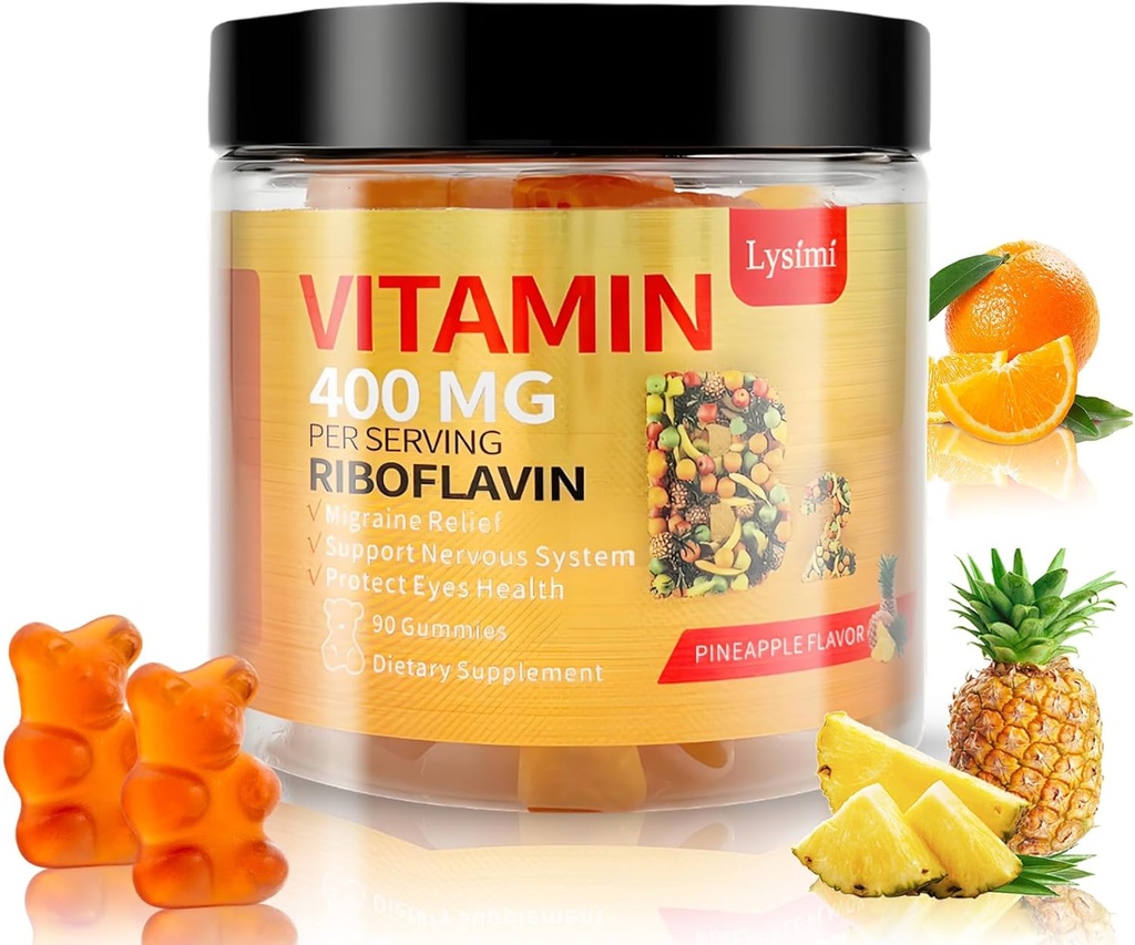 ויטמין B2 חניכיים, ויטמין B2 Riboflavin חניכיים 400 מ"ג עם Magnesium & Coq10, Migraine Relief & Headache הקלה, עבור ילדים ומבוגרים, 90 חניכיים צ'ואובלות (1)