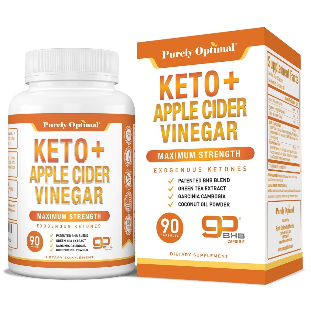 Purely Optimal Keto BHB & Apple Cider Vinegar קפסולות - תוספי קטון אקסוגניים עם אמא לתמיכה Ketosis, איכות חיים בריאה וסך הכל - 90 קפסולות