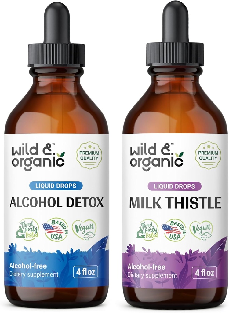 Wild & אורגני אלכוהול Detox Tincture 4 fl oz & Milk Thistle Tincture 4