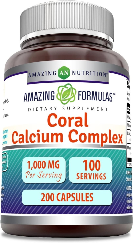 פורמולות מדהימות אלמוגים Calcium Complex Supplement | 1000 Mg | 200 קפסולות | Non-GMO | Gluten-Free | Made in USA
