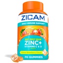Zcam Daily Immune Support, Gummy Supplement, Zinc, ויטמין C ווויטמין D, Citrus Strawberry Flavor, 70 Count