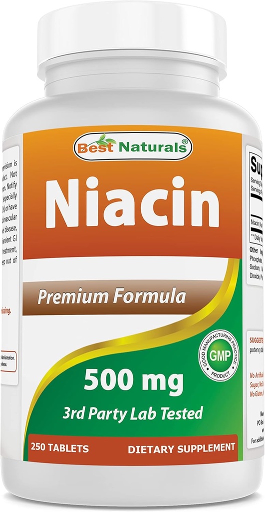 Best Naturals Niacin 500 מ"ג 250 טבליות עם Flushing - נקרא גם ויטמין B3 (250 Count (Pack of 1))