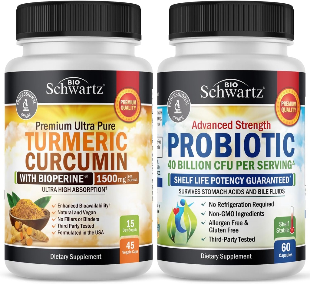 Turmeric Curcumin 1500 מ"ג 45 Count + Probiotic 40 מיליארד CFU 60 Count