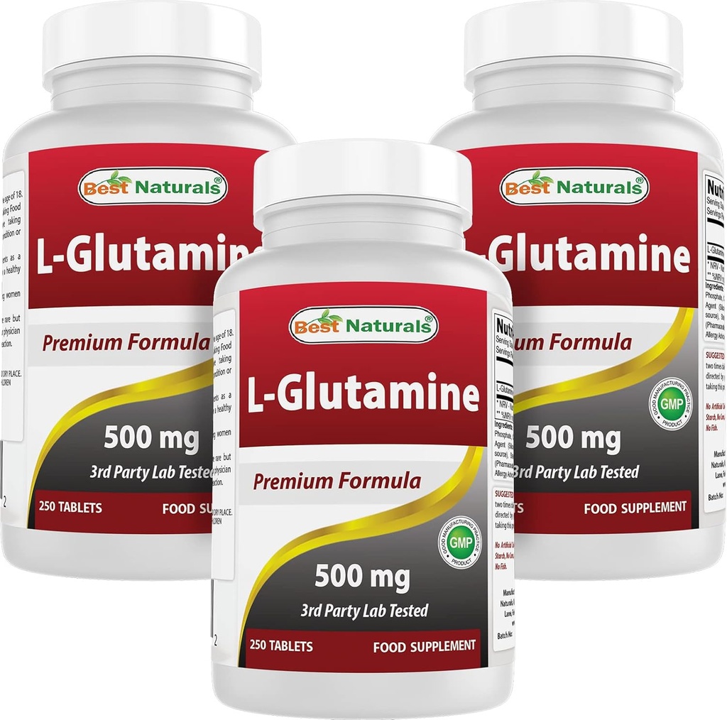 Best Naturals L-Glutamine 500 מ"ג, 250 טבליות (250 Count)