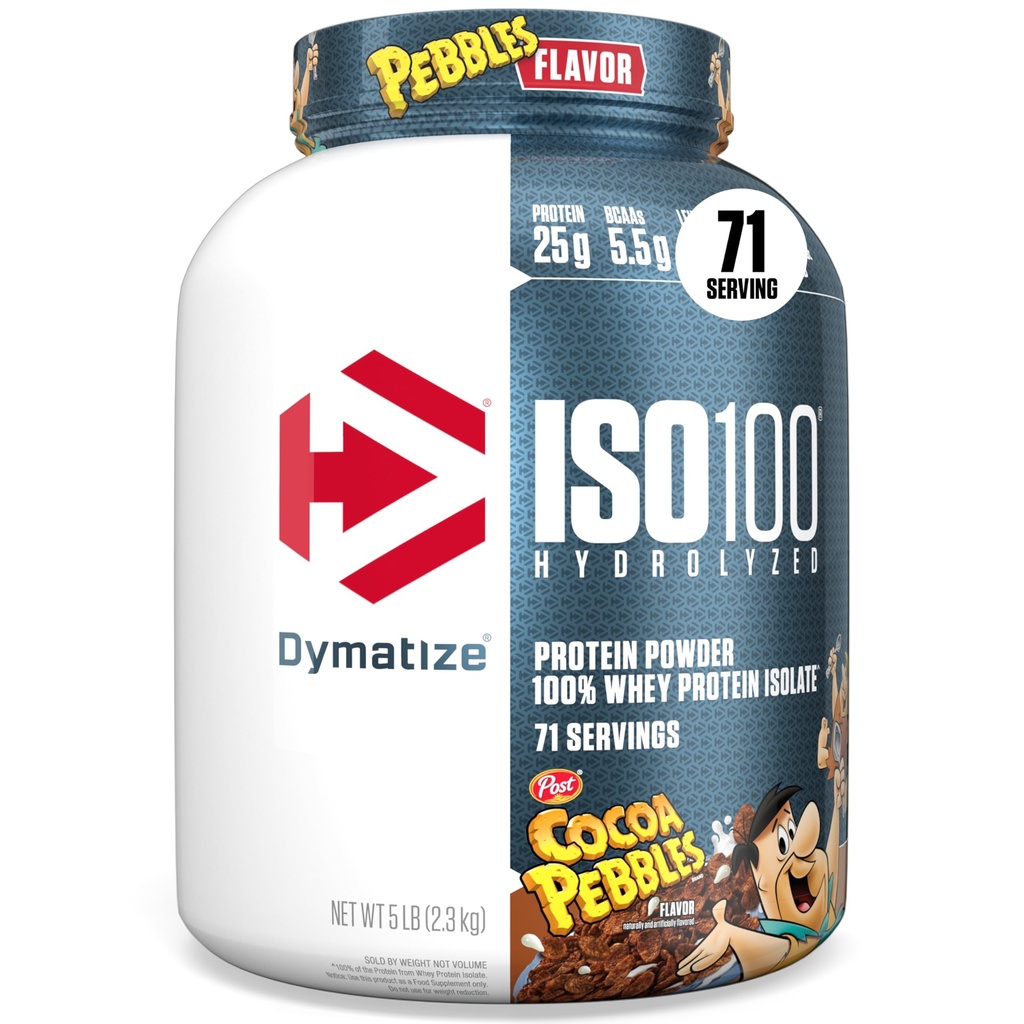 Dimatize x Cocoa Pebbles ISO100 אבקת חלבון Whey חלבון Isolate, 25g של חלבון, 5.5g BCAAs, 120 Cal, Gluten Free, 1g שומן, 1g סוכר, 2g Carb (71 משרתים)