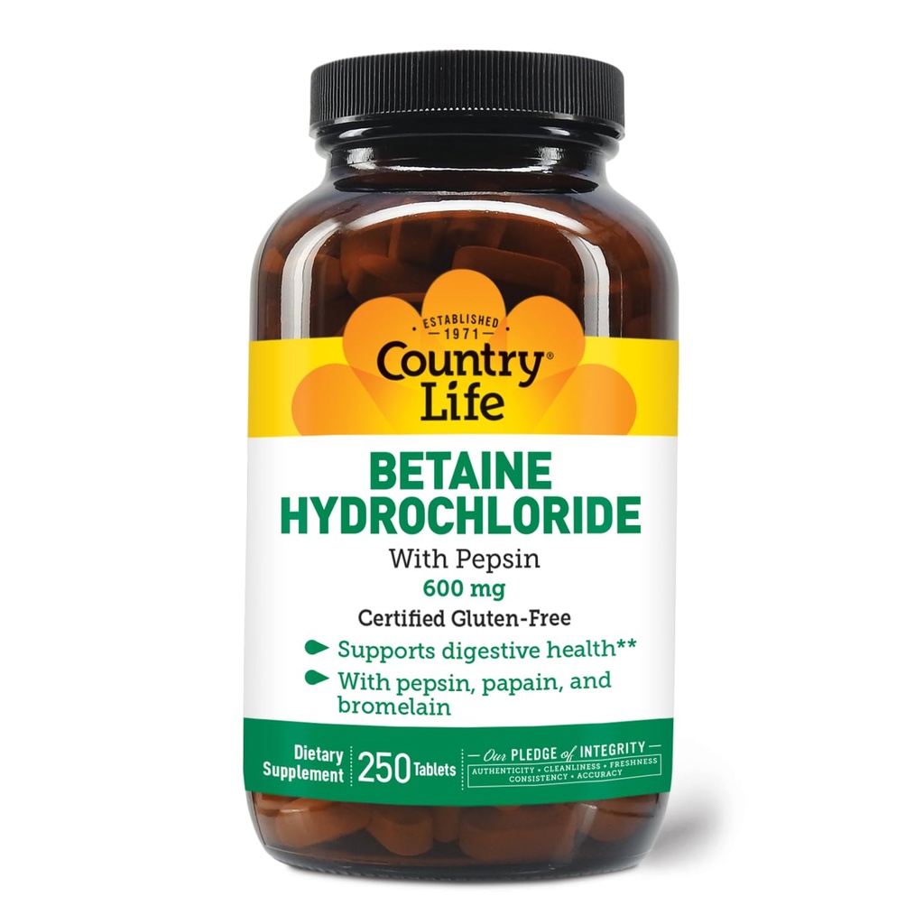 המדינה חיים Betaine hydrochloride עם pepsin 600 מ"ג - 250 טבליות