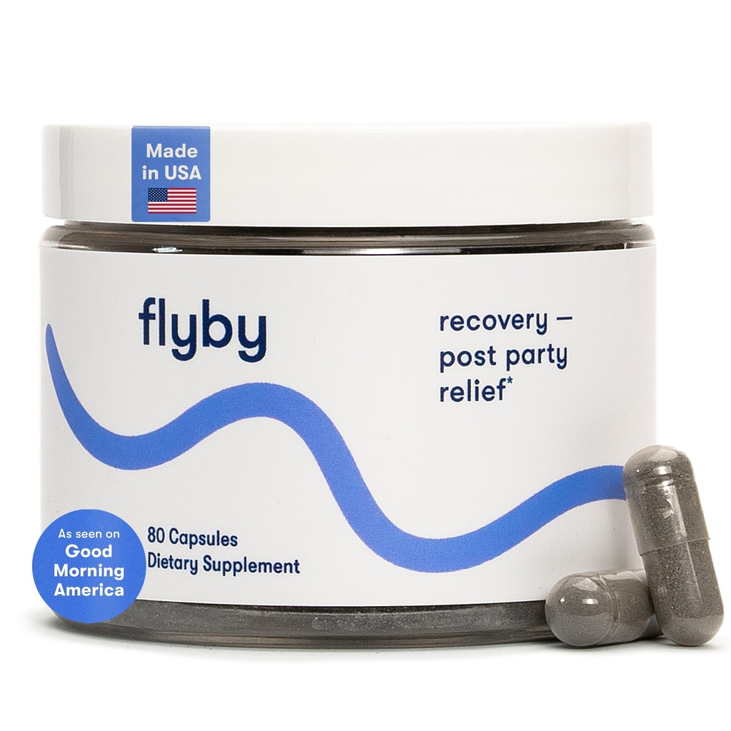 תוסף Flyby Recovery - All The Hang, Without the Over!TM - עם Milk Thistle, ויטמין C, מופעל Charcoal ו-Apple Cider Vinegar - Pre & Post שתיית פורמולה (80 Count)