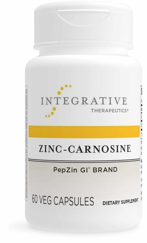 Integrative Therapeutics Zinc-Carnosine - Digestive & Gut Health Support - GI Tract Support* - תמיכה בבריאות החיסון* - Easy-to-Swallow - טבעוני, Gluten-Free & Milk-Free - 60 קפסולות (60 משרתים)