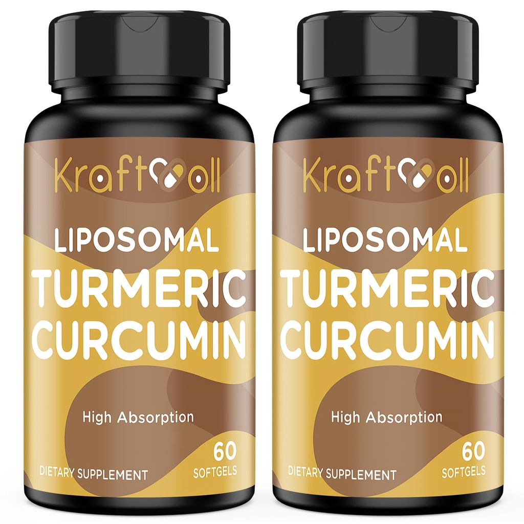 Liposomal Turmeric Curcumin 2200 מ"ג עם Black Pepper עבור Absorption משופרת ותמיכה משותפת, 60 רכות (2 בקבוקים)