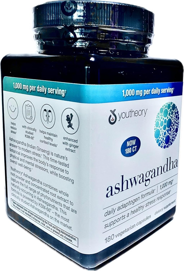 Generic Ashwagandha תוסף אורגני KSM-66 Ashwagandha Vegetarian תוסף 180 קפסולות, 1000 מ"ג ליום שירות, עזרה תמיכה בתגובה לניהול מתח בריא, פרל וייט