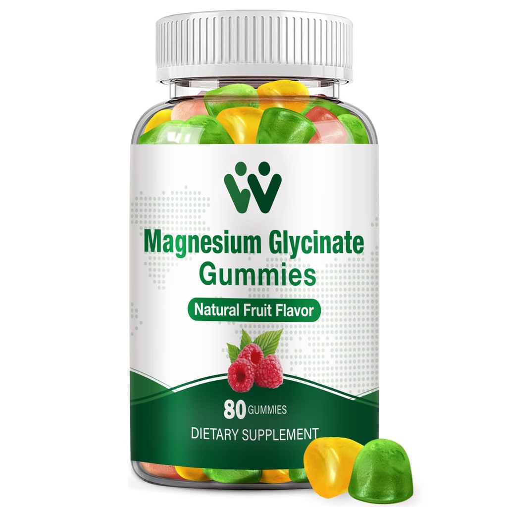 Magnesium Glycinate Gummies למבוגרים - סוכר חינם Magnesium Potassium תוסף עבור Calm Mood, שריר, העצם & אנרגיה תמיכה, 80 חניכיים