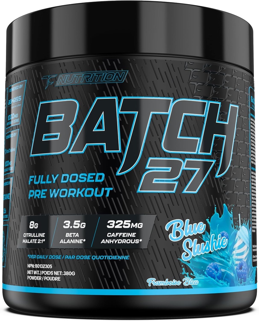 TC Nutrition Batch 27 טרום עבודה אבקת - 8g Citrulline, 3.5g Beta Alanine, 2.5g Betaine, 325 מ"ג קפאין | אנרגיה מיידית, פוקוס, משאבות וכוח | Nitric Oxide Booster 20 sv (כחול סלושי)