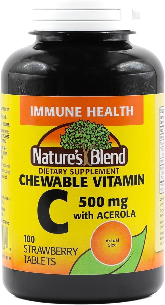 ויטמין C Chewable Acerola, Strawberry 500 מ"ג 100 טבליות