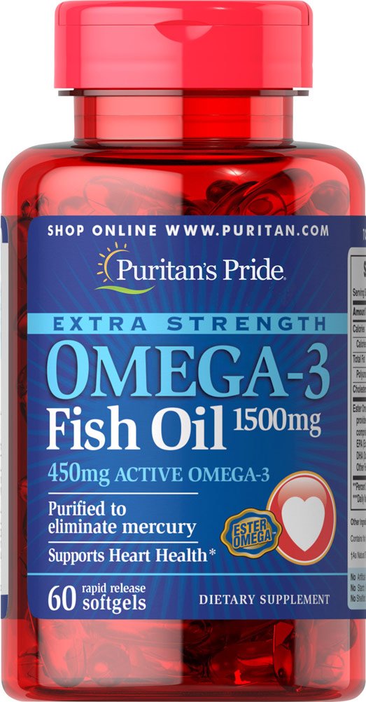 Puritans גאווה תוספת כוח אומגה 3 שמן 1500 Mg 450 Mg Active אומגה 3 Softgels, 60 Count