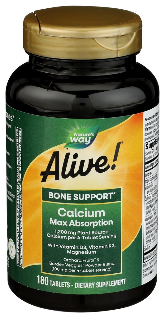 דרכו של הטבע חי! Calcium Bone Formula, Max Absorption, Plant Source Calcium, 180 טבליות, 180 Count