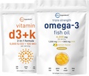 מיקרו Ingredients ויטמין D35,000יו + K2 100mcg Softgels & אומגה 3 שמן דגים 120 Softgels Bundle 2 Pack | Essential Sunshine ויטמיניםs