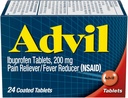 Advil Pain Reliever and Fever להפחית, Ibuprofen 200 מ"ג עבור הקלה בכאב - 24 טבליות coated
