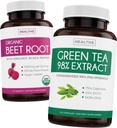 Beet Root & Green Tea Extract (-Week Supply) Beet & Tea Power Mix - אורגני Beet Root with Black Pepper for Absorption 1250 מ"ג (30 טבליות) & Green Tea Extract 98% עם EGCG 1000 מ"ג לשרת (30 כובעים)