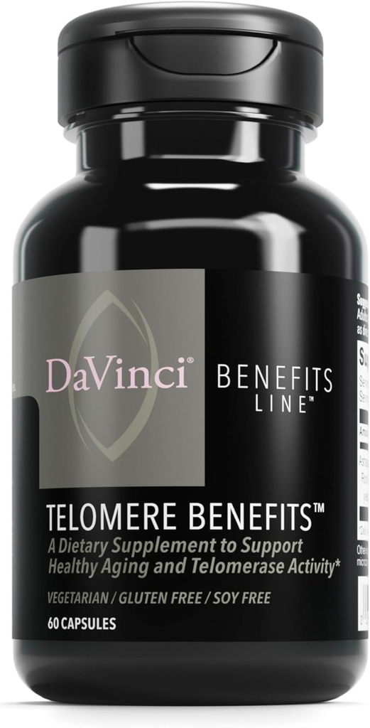 DAVINCI Labs Telomere הטבות - תוספת תזונתית לתמיכה בהזדקנות בריאה, רמות Antioxidant, זיכרון ופעילות Telomerase * - עם Astragalus Root Extract - Gluten-Free - 60 קפסולות ירקות