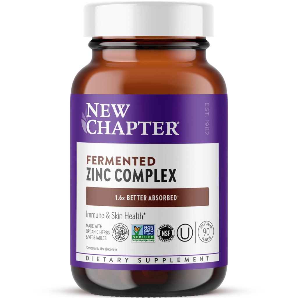 New Chapter Zinc Supplement, Fermented Zinc Complex, One Daily for Immune Support + Skin Health, מינרל-Balancing Formula Rich in Copper, Easy to Swallow & Digest, 90 Count (3 חודשים אספקה)