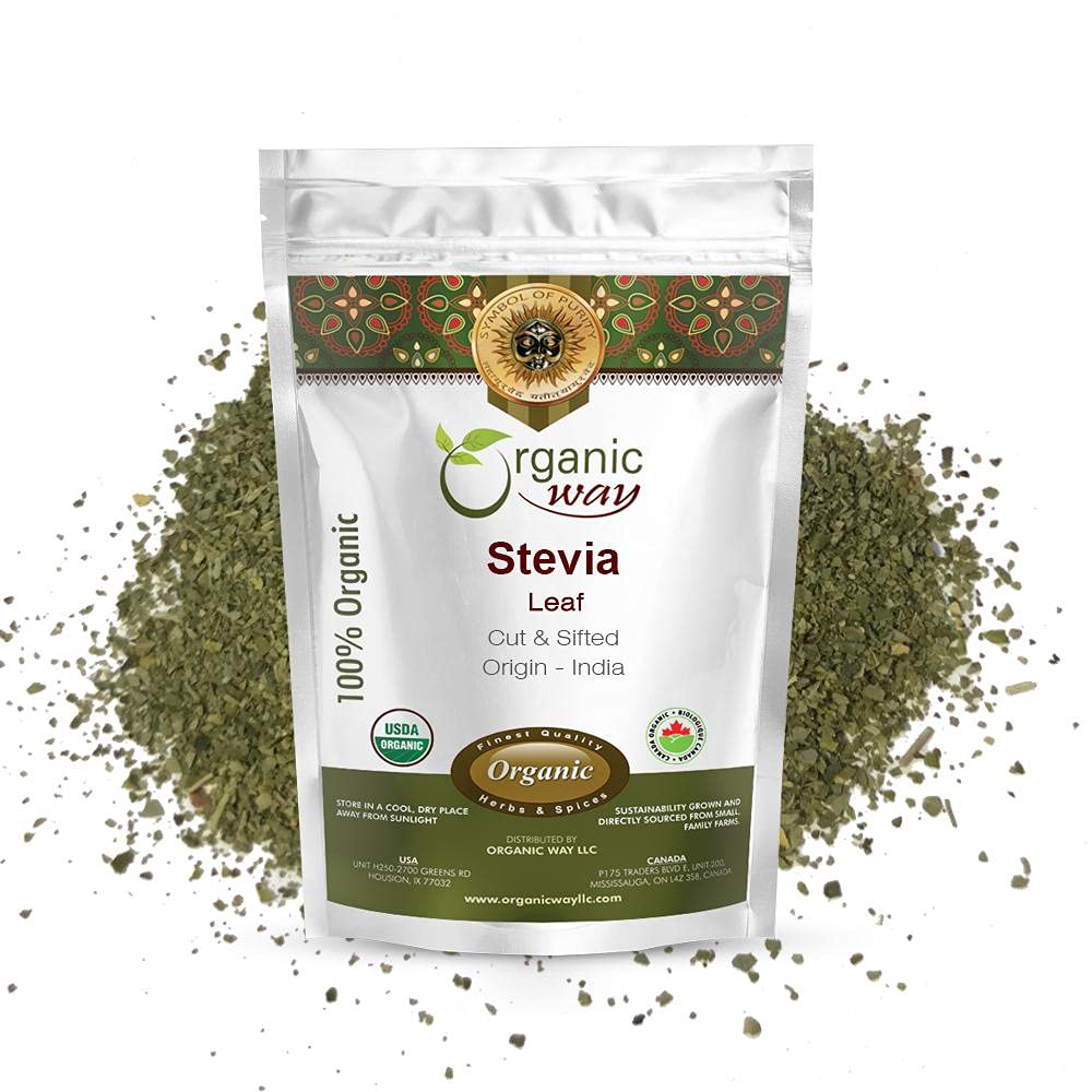 הדרך האורגנית Stevia Leaf Cut & Sifted (Stevia Rebaudiana) - כשר ו USDA מוסמך | Non-GMO & Gluten Free | Natural Sweetener | 100% Raw from India (1/2LBS / 8Oz)