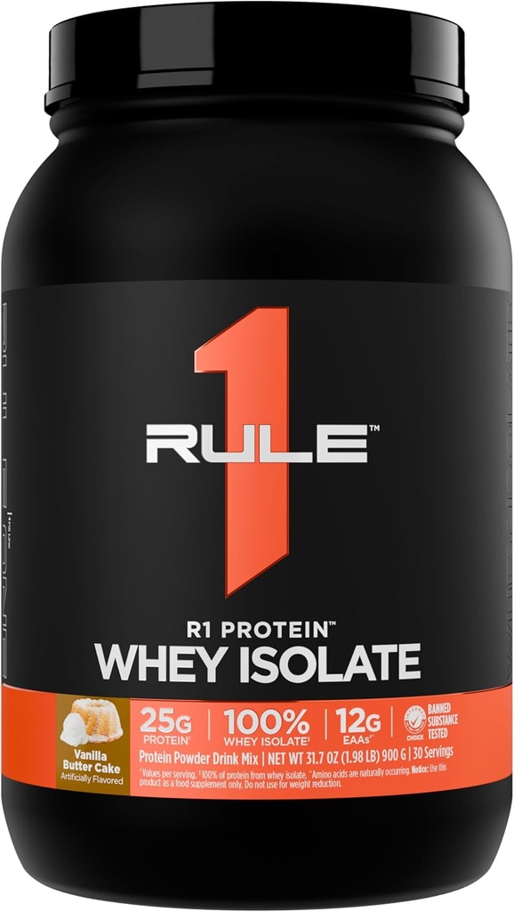 כלל 1 חלבון R1 Whey Isolate - עם 25g חלבון ו 6g BCAA בלעדי ממקורות מבודדים ו hydrolyzed עבור Workout Recovery (2 פאונד *, Vanilla Butter Cake)