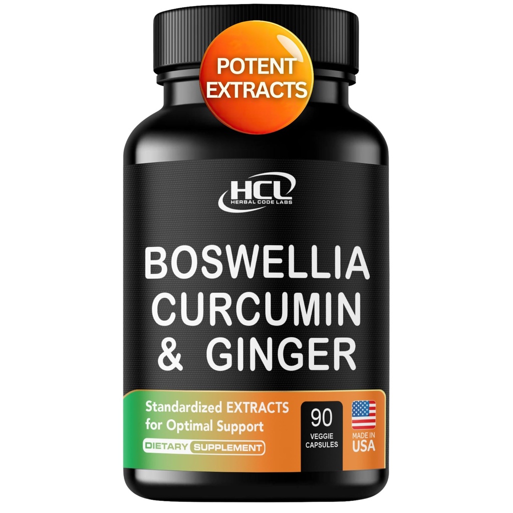 Boswellia Curcumin ג'ינג'ר תוספי מזון - חזק 95% גלולות תמיכה טבעית עבור ניידות וגמישות - תוספת כוח Boswelia עם תוסף Turmeric Curcumin אורגני ג'ינג'ר