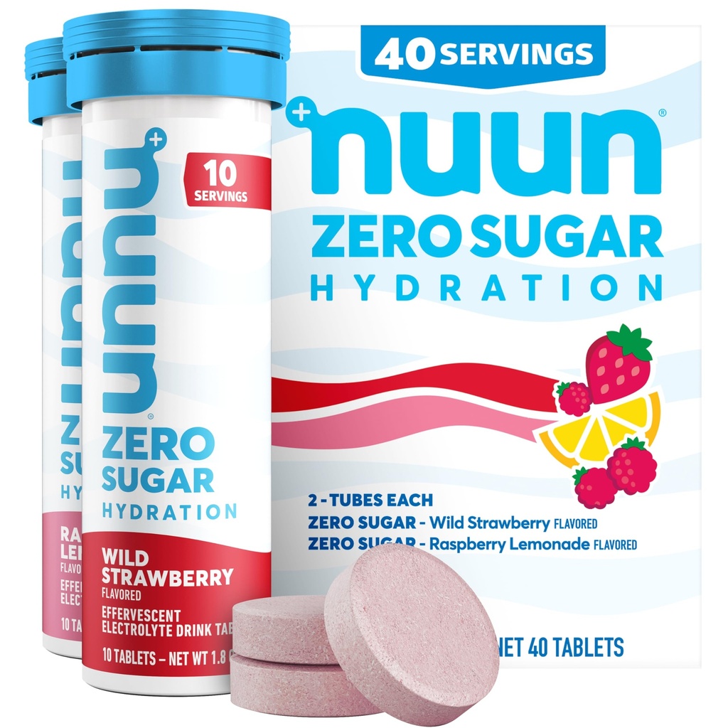 Nuun Zero Sugar hydrotion Electrolyte Tablets - מגנזיום, Calcium, Potassium, Chloride & Sodium, Light & Delicious פירות Flavors, No Sugar, Gluten Free, טבעוני, מעורב ברי 4 Pack (40 משרתים Total)