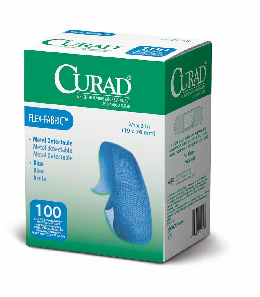 CURAD Food Service Metal Detectable Blue הבד Adhesive Bandages 3/4" x 3