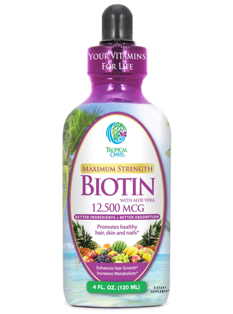 כוח מקסימלי נוזל biotin טיפות w / 12,500 MCG - ויטמין הטוב ביותר עבור צמיחה מהירה שיער, מופחת נשירת שיער, עור בריא & ריח חזק -5X יותר פוטנט מאשר גלולות - Max Absorption, טבעוני - 4oz, 30  המשרתים  המשרתים