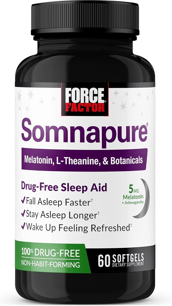 עבור FACTOR Somnapure Softgels Sleep Aid to Fall Asleep Faster, Stay Asleep Longer, Wake Up מרעננים, Sleep Aid for Adults with Melatonin, Ashwagandha, ולריאן Root, ולימון Balm, 60 Softgels