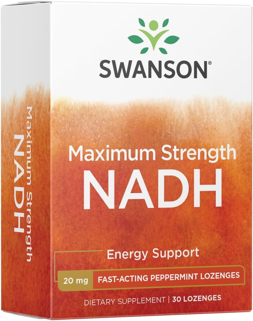 סוונסון כוח מקסימלי NADH - Fast-Acting Peppermint Lozenges כדי לקדם את בריאות המוח ותמיכה אנרגיה - ויטמין B3 Coenzyme כדי לעזור להילחם Fatigue - (30 טבליות, 20 מ"ג כל אחד) 1 Pack