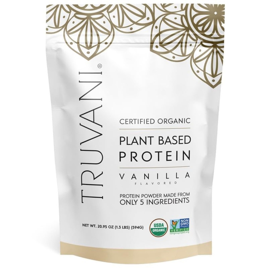 Truvani Vegan Pea אבקת חלבון; Vanilla | 20g אורגני צמחי מבוסס חלבון Per לשרת | 20 משרתות | Keto | Gluten & Milk Free | Low Carb | לא תוספת סוכר