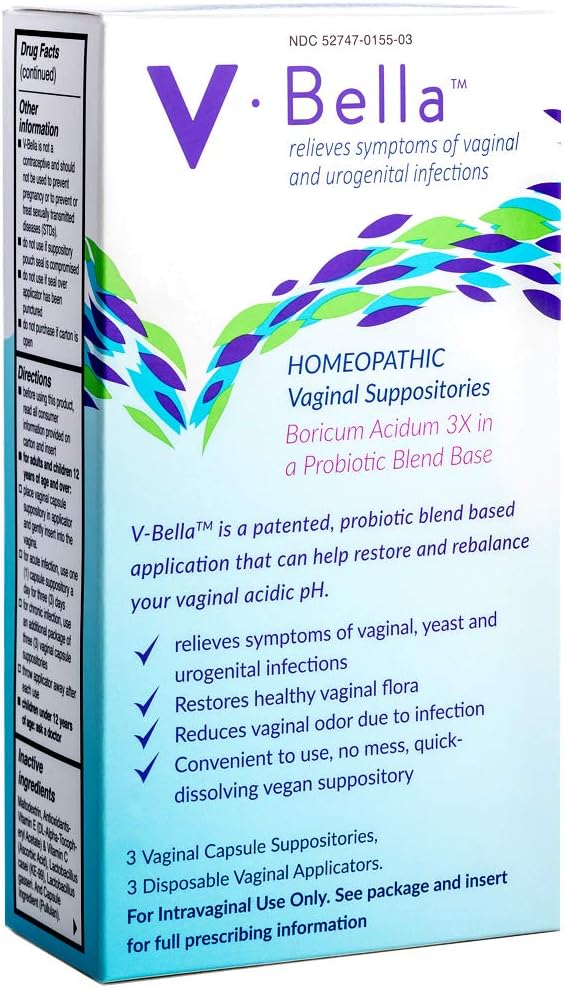 V-Bella Boric Acid + Probiotic Based Vaginal Suppositories - דרך טבעית יותר למרעננים, Balance & Relieve סימפטומים של Yeast, Bacterial (BV) וזיהומים אורגנונליים, להפחית את הכדאיות ו Odor