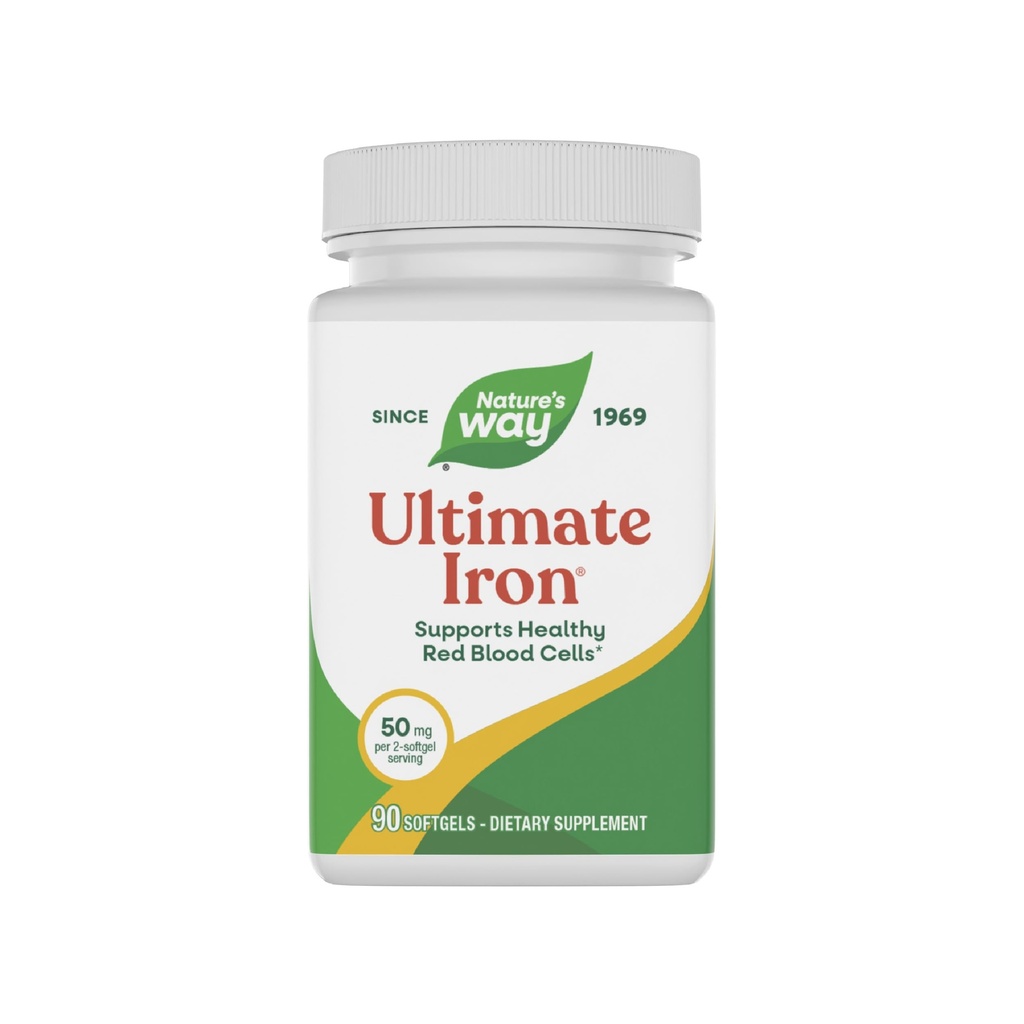 Nature's Way Ultimate Iron, תומך בתאי דם אדומים בריאים, * תמיכה בייצור אנרגיה סלולרית*, 50 מ"ג ל- 2-Softgel לשרת, Gluten-Free, 90 Softgels (Packaging May Vary)