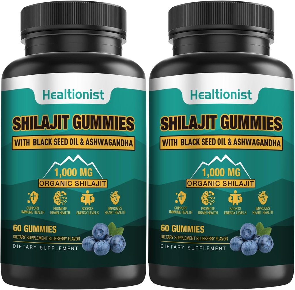 2 Packs 1000 MG Shilajit תוספת חניכיים עם 85 + מינרלים Trace, Fulvic Acid, Pure Shilajit ההימלאיה חניכיים עבור גברים ונשים, אנרגיה, המוח, Immunity Suport - 120 הרוזן