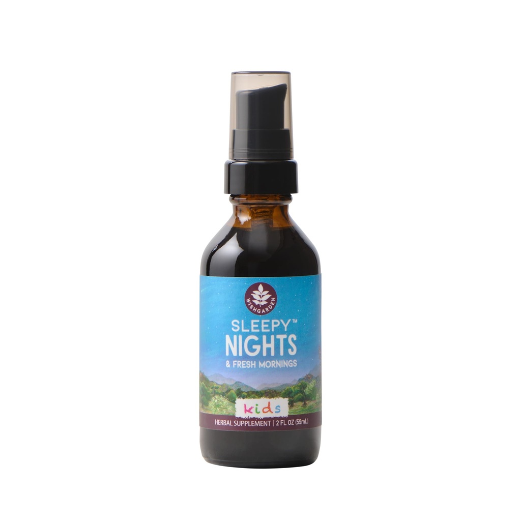 WishGarden Herbs Sleepy Nights for Kids - All-Natural Herbal Sleep Aid Tincture Without Melatonin, תוסף שינה אורגני עם Passionflower & Scullcap, תומך בשינה עמוקה בטוחה ונוחה, 2oz