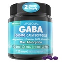 תוסף GABA - 1000 מ"ג Liposomal Form for Optimal Absorption, GABA עם L-theanine, Magnesium Glycinate, 5HTP, ויטמין D3 עבור Calm, הירגעות, Mood, Restful Night - Melatonin-Free 120 Softgels.